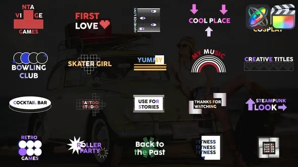 20个创意几何像素化图形文字标题组合动画FCPX插件 Creative Pixel Titles