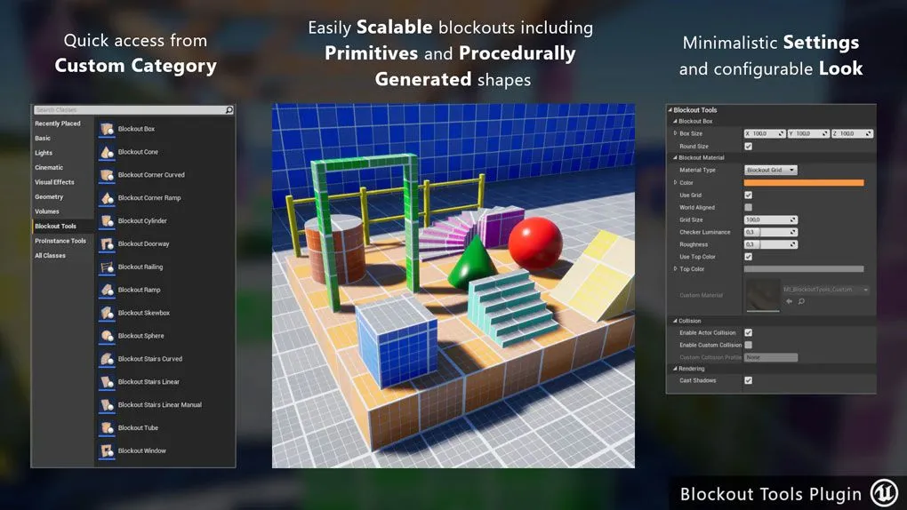 快速封闭遮挡关卡工具插件Unreal Engine游戏素材资源 Blockout Tools Plugin