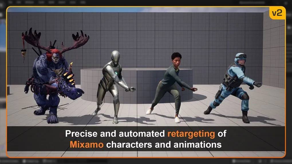 Mixamo动画重定向编辑器插件UE游戏素材V2版 Mixamo Animation Retargeting 2