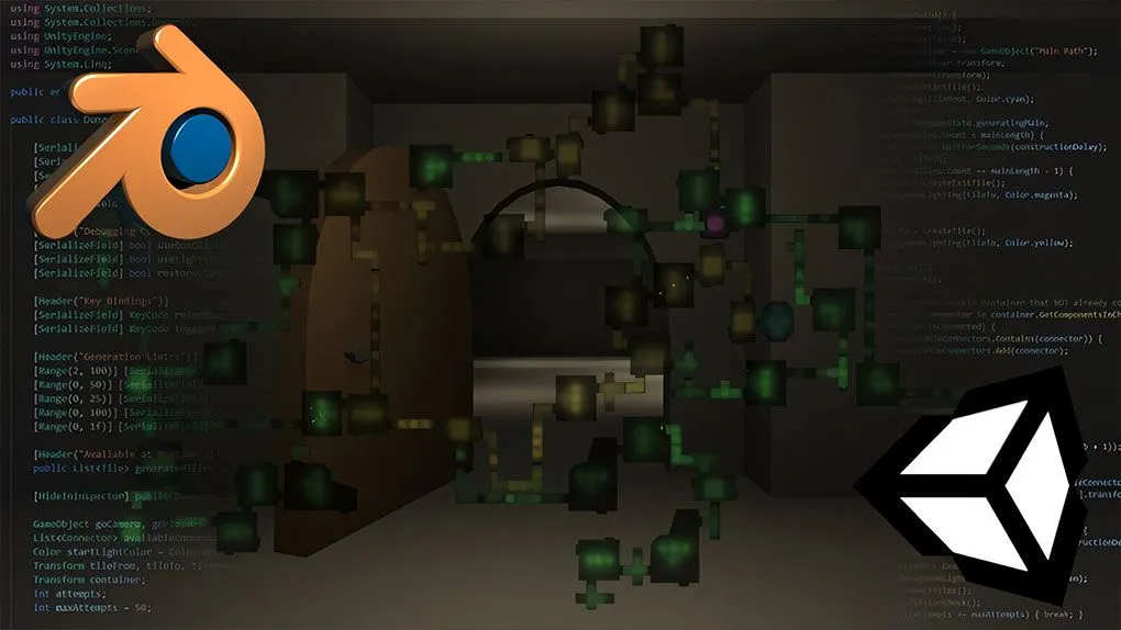 Unity3D和Blender中C#程序性制作随机地牢迷宫视频教程 中文字幕 C# Procedural Random Dungeon Generator in Unity 3D & Blender