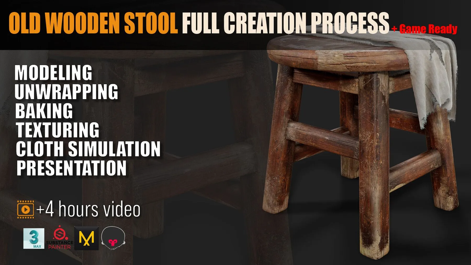 3dsmax与Substance Painter木质板凳完整制作流程视频教程