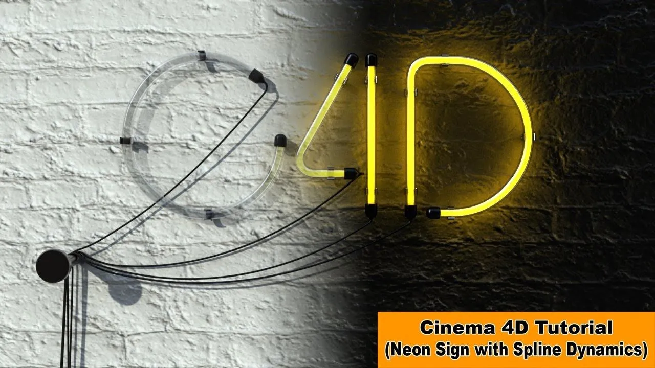 C4D创建霓虹灯牌建模材质渲染视频教程 Create a Neon Sign Cinema 4D Tutorial