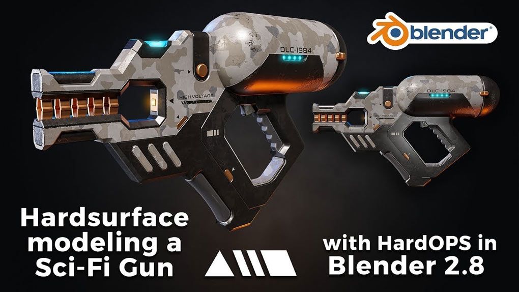 Blender科幻游戏激光枪硬表面建模完整制作视频教程 Hardsurface modeling a Sci-Fi Gun with HardOPS in Blender 2.8