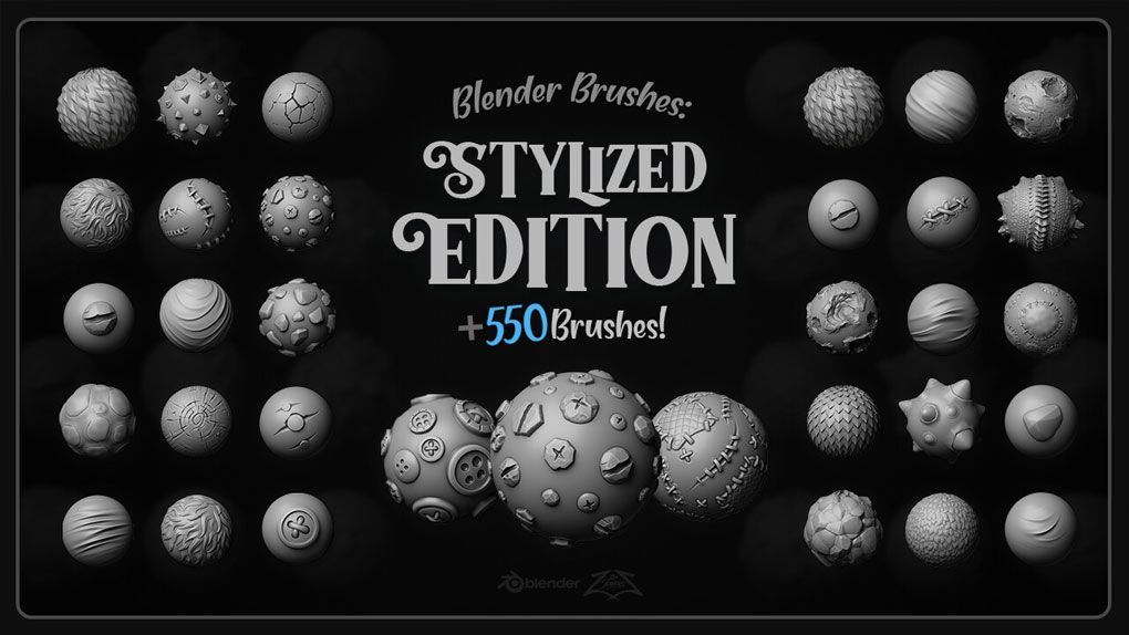 50组风格化自定义雕刻建模Blender笔刷 550+ Blender Brushes: Stylized Edition