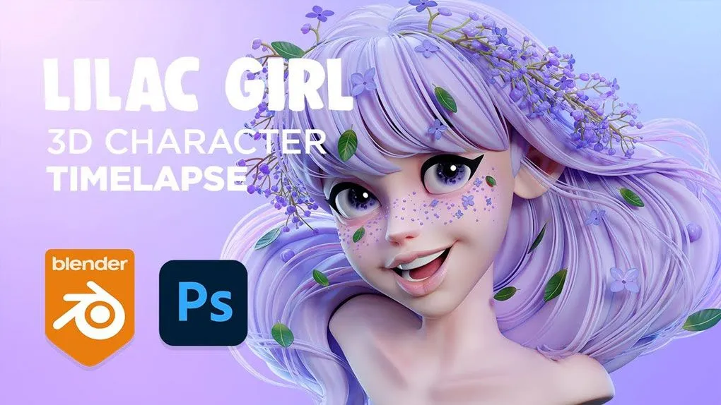 韩国Blender三维角色建模实例制作工作流视频教程 LILAC GIRL 3D Character Timelapse