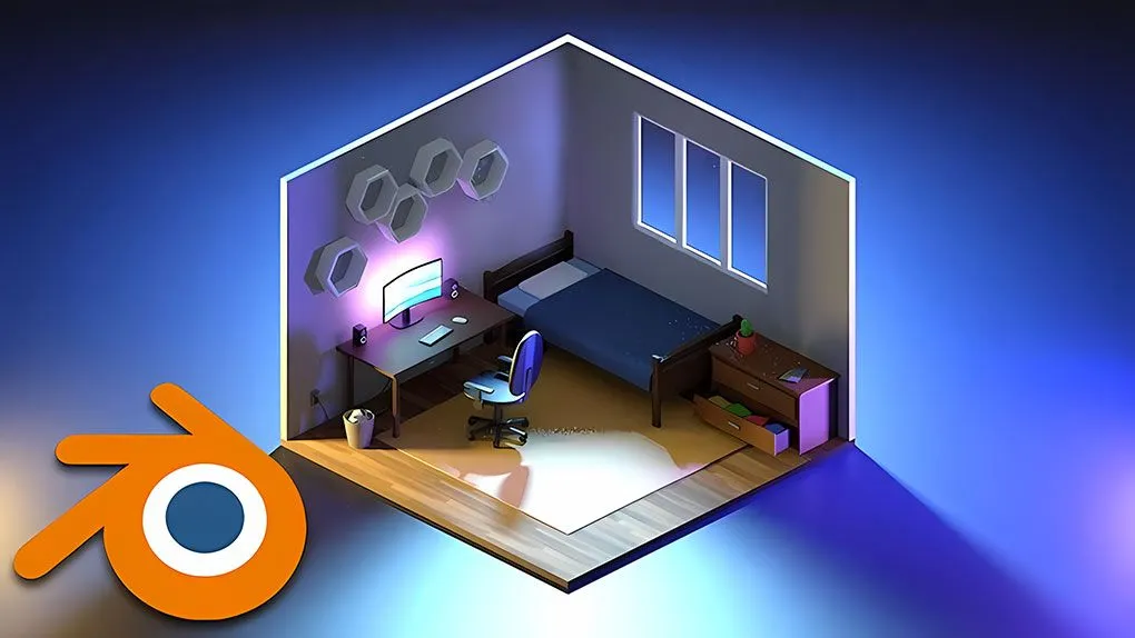Blender 3.3中低多边形室内建模设计技术视频教程 Model your Low Poly Room in Blender 3. 3