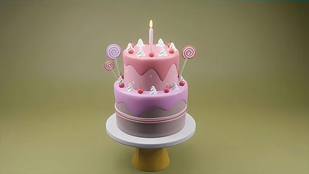 Blender生日蛋糕场景完整实例制作训练视频教程 Learn Blender 3D by Creating Birthday Cake