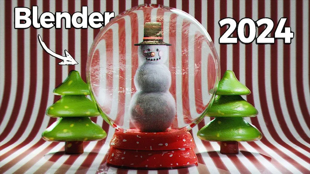 Blender毛绒雪人实例制作流程视频教程 Create Realistic Holiday Terrarium in 3D Blender