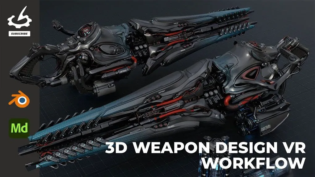 Blender 3D游戏武器VR设计工作流程视频教程 3D Weapon Design VR Workflow with Bryant Momo Koshu