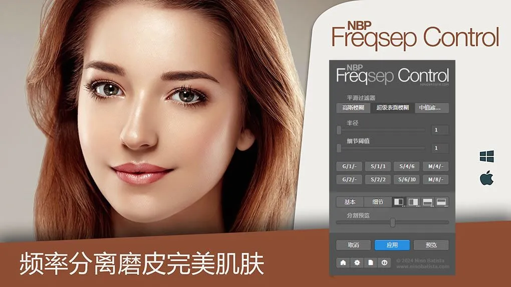 NBP Freqsep Control V2.2汉化版 PS完美肌肤频率分离磨皮插件