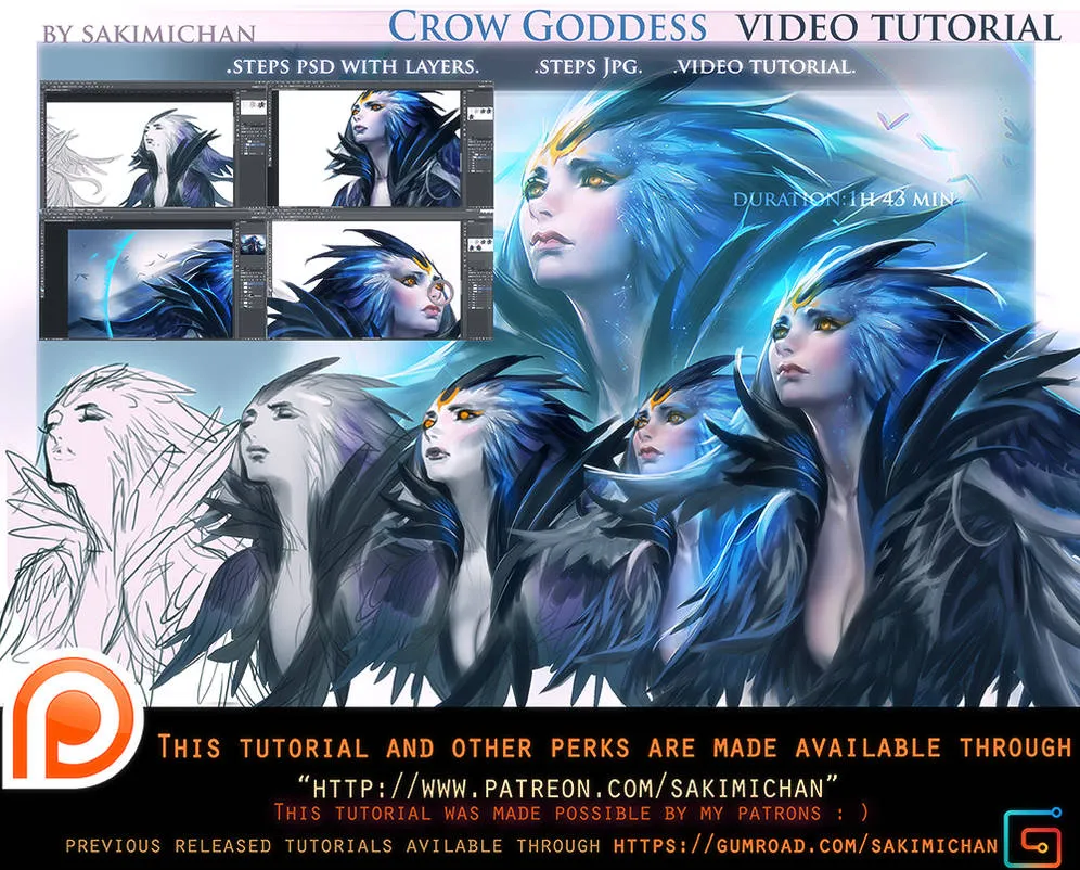 乌鸦女神手绘艺术实例训练视频教程 Gumroad Crow Goddess Video Tutorial