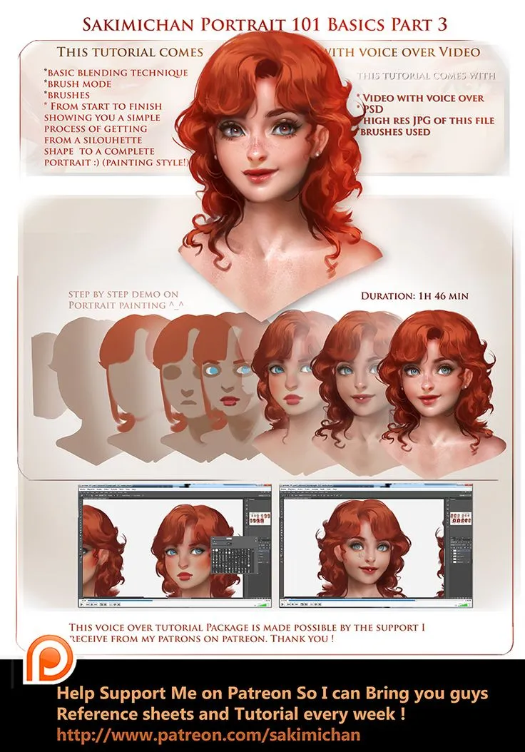 人物肖像数字绘画训练视频教程 Sakimichan Digital Painting Portrait 101 Tutorial Part 1 & 3