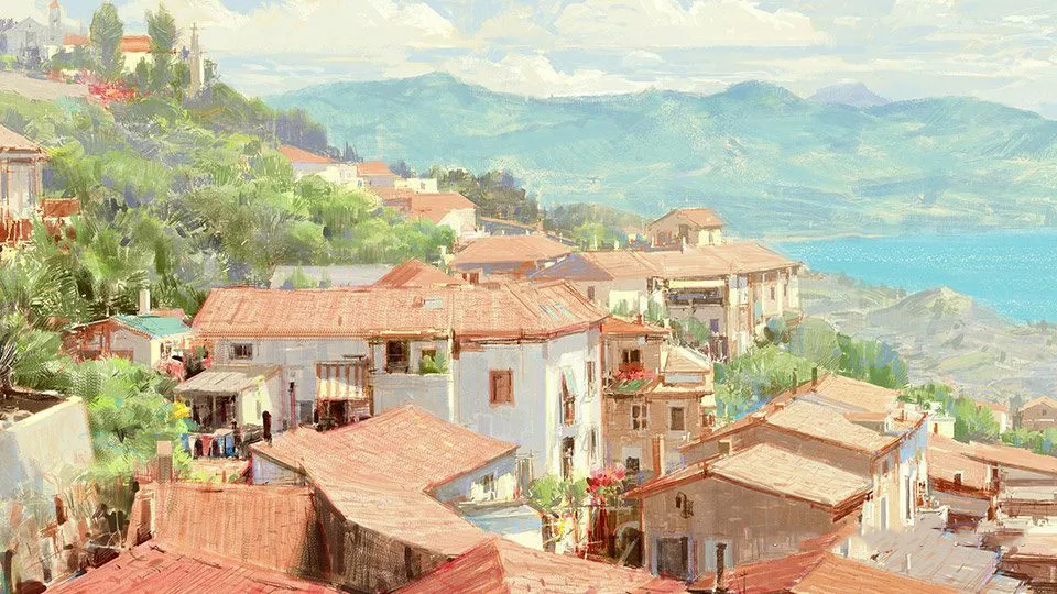 Acciaroli Italia唯美海边小镇数字绘画流程视频教程