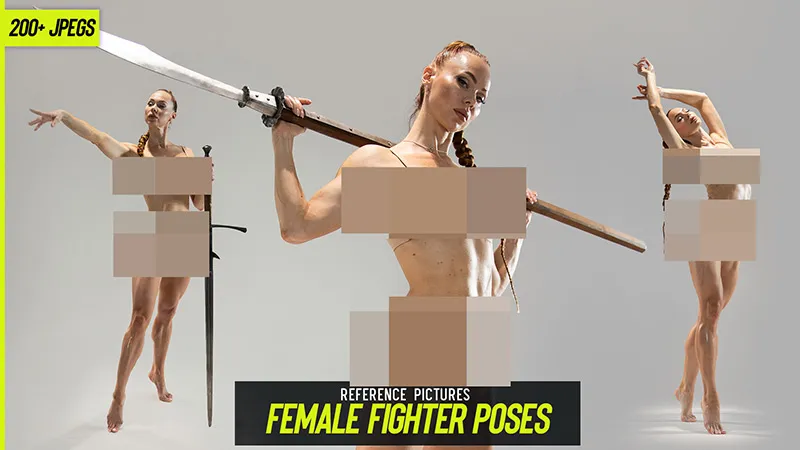 200张女性战士手持武器动作姿势造型高清参考图合集