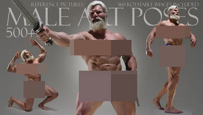 500张男性人体艺术姿势造型高清参考图合集