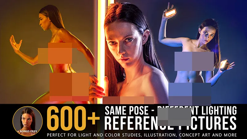 600张相同姿势不同灯光女性艺术姿势造型高清参考图合集