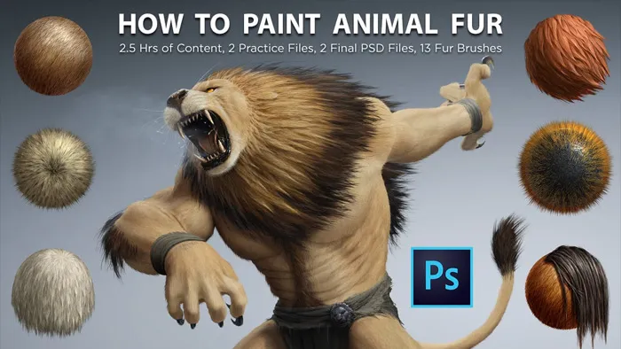 Photoshop毛发绘制技巧视频教程 Gumroad Painting Fur with Nate Hallinan
