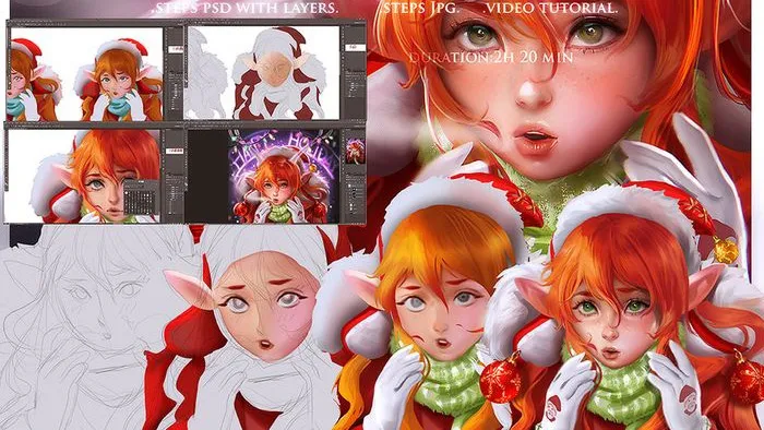 圣诞精灵数字绘画实例训练视频教程 Gumroad Christmas Elf Tutorial Pack
