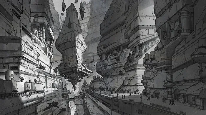 科幻场景数字绘画插画草图设计实例训练视频教程 Sketching Anything with Aaron Limonick