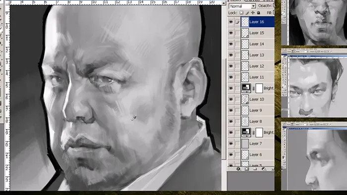 黑白写实头像美术基础详细数字绘画教学视频教程