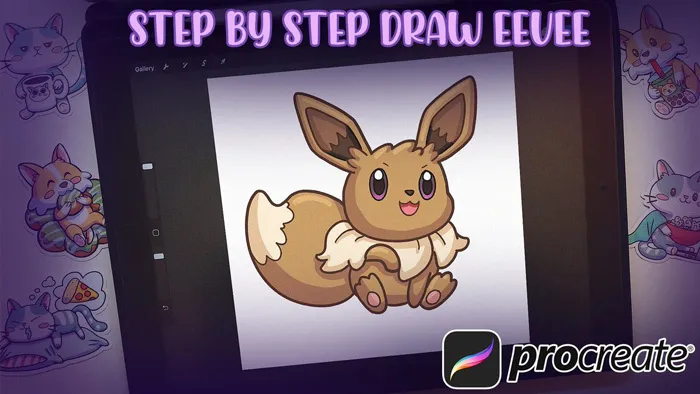 Procreate分步绘制Eevee插图详细过程数字绘画视频教程