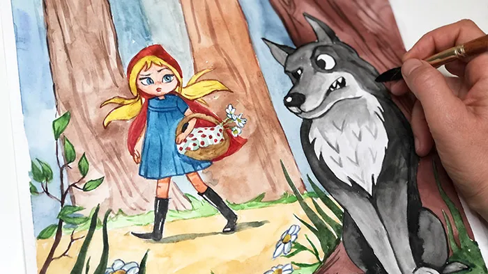 小红帽与大灰狼故事角色场景从草图到上色传统绘画教程 Create Storytelling Illustrations from A to Z