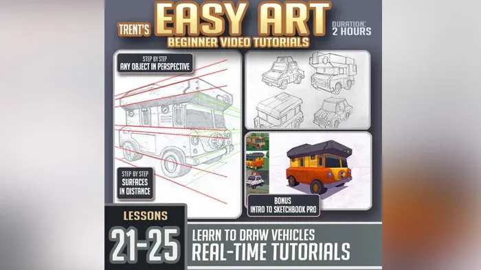 导师Trent Kaniuga教你车辆透视绘画技法视频教程 Easy Art Lessons 21-25 (Drawing Vehicles)