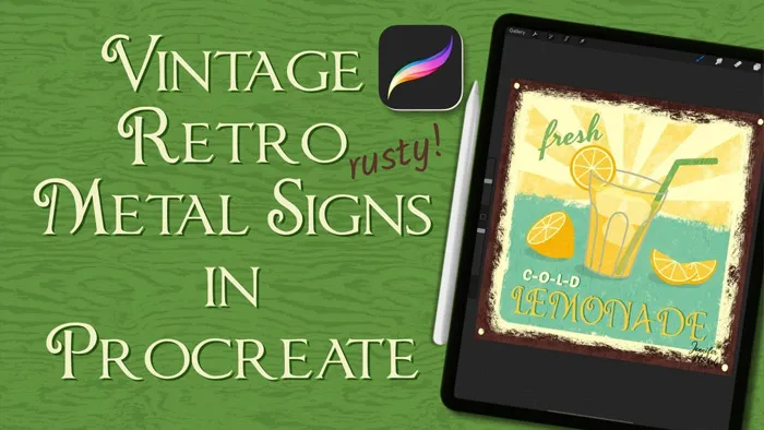 Procreate绘制复古金属标志效果插画数字绘画视频教程 中文字幕 Vintage Retro Metal Signs in Procreate