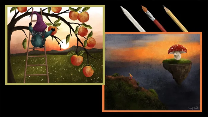 Procreate绘制奇幻卡通场景完整插图过程数字绘画视频教程 中文字幕 How To Develop and Illustrate a Whimsical Scene from Start to Finish: Procreate Paint or Pencil