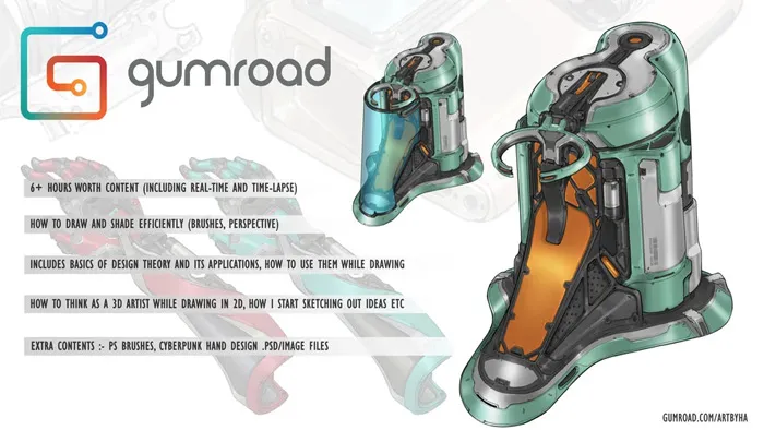 2D硬表面概念设计数字绘画大师级训练视频教程 Hardsurface Designing In 2D Photoshop