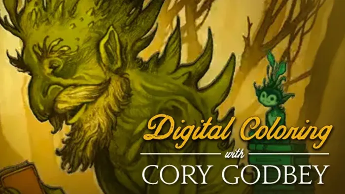 动漫角色绘画草图PS着色过程工作流程视频教程 'Digital Coloring' with Cory Godbey