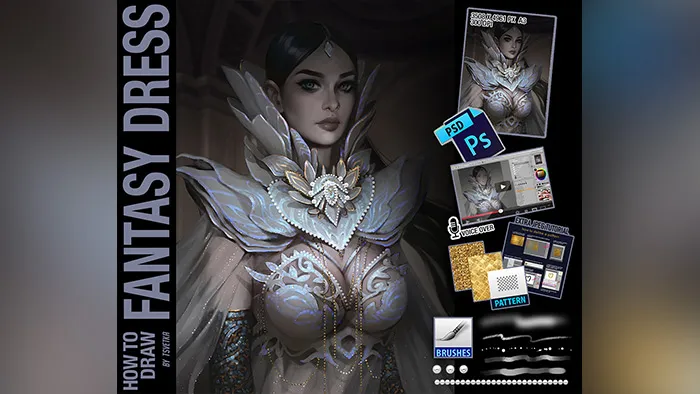 奇幻风格女性服饰衣服数字绘画实例训练视频教程 How to draw fantasy dress