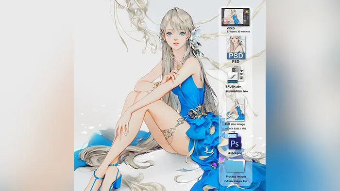 唯美蓝色连衣裙女孩数字绘画实例训练视频教程