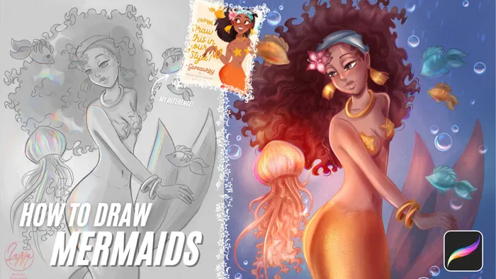 Lara Militaru 逼真概念艺术角色美人鱼创作大师级视频教程 中文字幕 How to Draw Mermaids in Procreate