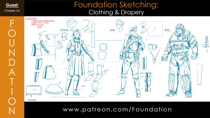 Charles Lin画师人物服饰造型设计数字绘画视频教程 Foundation Art Group: Foundation Sketching - Clothing and Drapery with Charles Lin