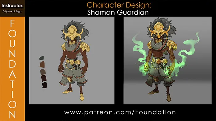 Lixin Yin画师概念艺术角色数字绘画视频教程 附笔刷 Foundation Art Group - Shaman Guardian Part 1+2 with Felipe Arciniegas