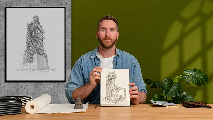 城市建筑景观概念艺术手绘绘画视频教程 中文字幕 Artistic Architectural Drawing with Ink