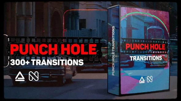 300多种复古胶片镜头打孔故障叠加无缝视频转场预设AE模板脚本 Punch Hole Transitions Library