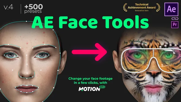 AE脚本Face Tools v4.1人脸面部追踪合成表情丑化换脸化妆美颜工具