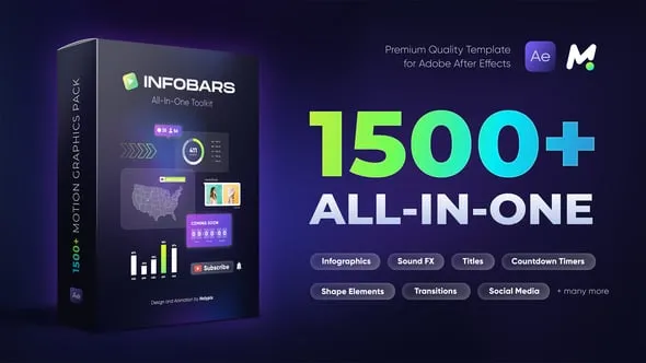 1500种社交媒体数据图表倒计时文字标题过渡转场音效图形动画AE脚本预设包 Motion Graphics Pack v1