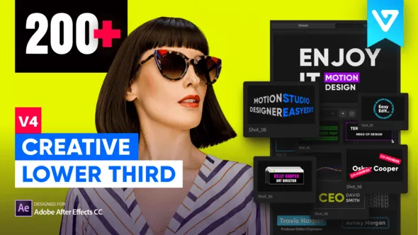 200组时尚创意字幕条文字标题宣传动画AE脚本预设 Lower Thirds Pack V4.3