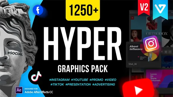 1250个时尚网络社交媒体LOGO标题图文排版设计动画AE脚本预设 Hyper – Graphics Pack V2