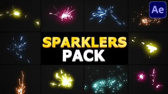 10个卡通烟火元素烟花炮竹火花烟火闪火苗动画AE脚本预设包 Sparklers Pack | After Effects