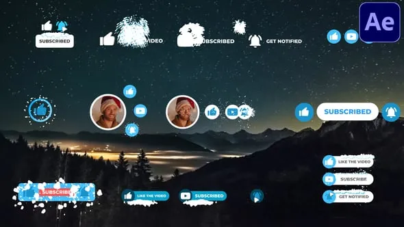 12个卡通雪花元素社交媒体雪订阅图标字幕条动画AE脚本预设包 Social Media Snow Subscribers | After Effects