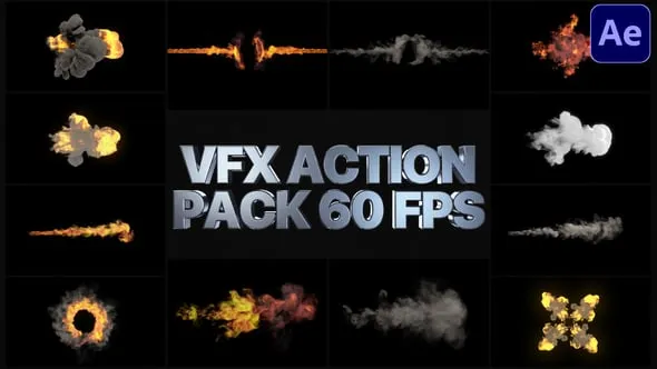 12个爆炸烟雾火焰视觉特效动作视频元素动画AE脚本预设包 VFX Action Pack | After Effects