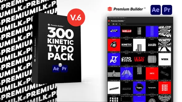 300个酷炫创意文字标题动态排版AE/PR脚本预设 Kinetic Typography Pack V6