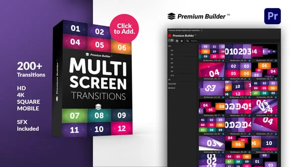 200种视频动态分屏过渡转场预设PR脚本 Multiscreen Transitions for Premiere Pro