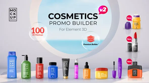 100种三维化妆产品包装瓶宣传展示动画AE脚本/模板 Cosmetics Promo Builder