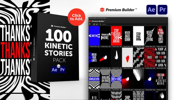 100款动力学循环排版文本标题图形LOGO竖屏动画AE/PR脚本 Kinetic Stories Pack