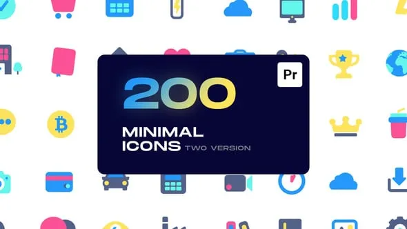 200个迷你可爱彩色实用ICON图标动画PR脚本 Minimal Animated Icons for Premiere Pro